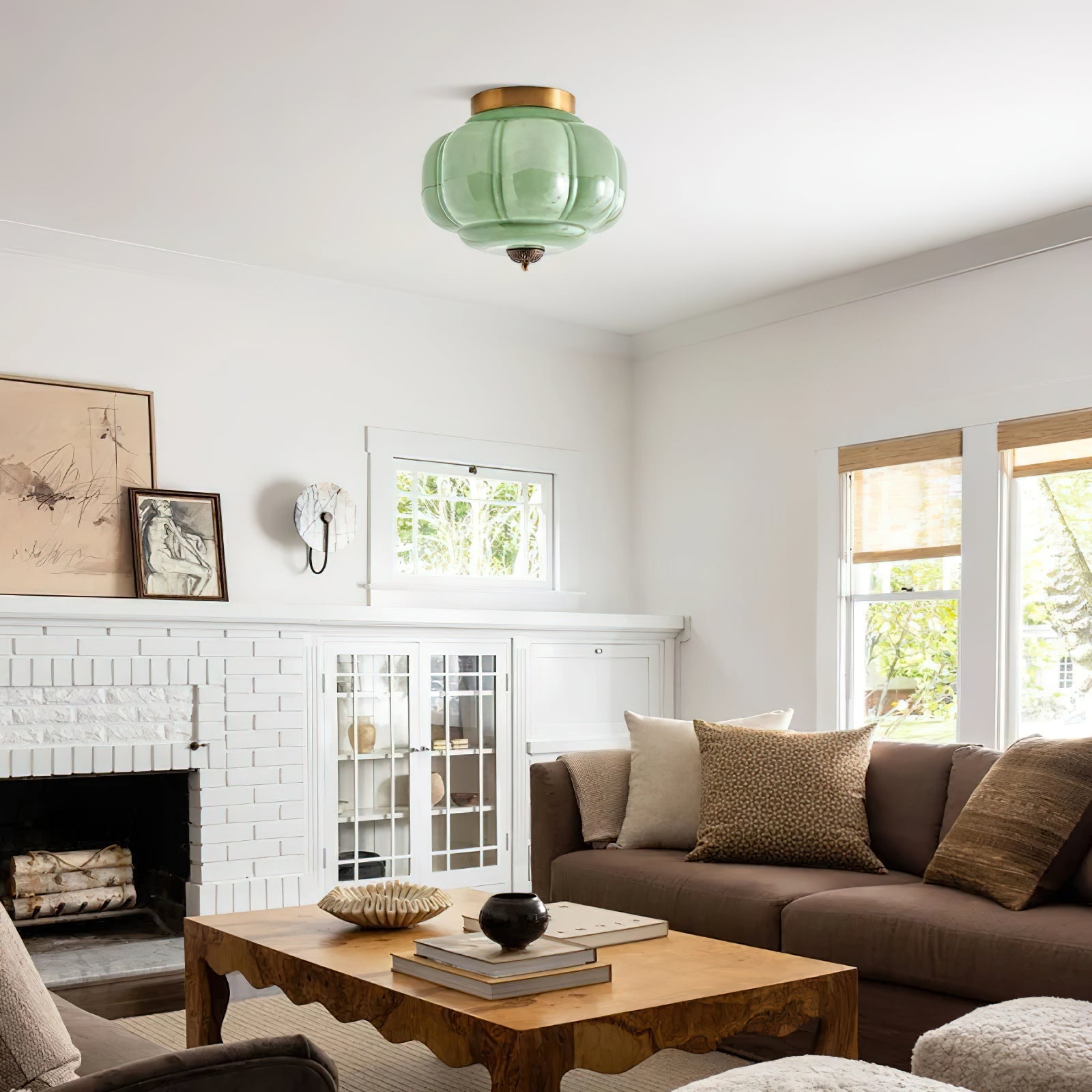 Elyra Green Glass Ceiling Lamp - Lamp Copper
