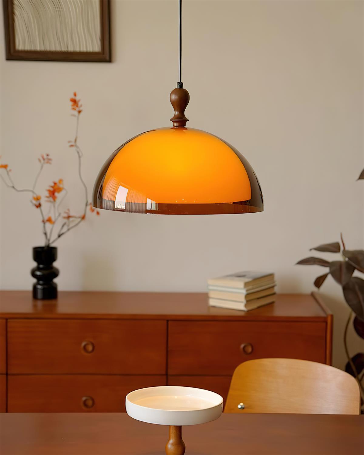 Solven Amber Glass Dome Pendant Light - Lamp Copper