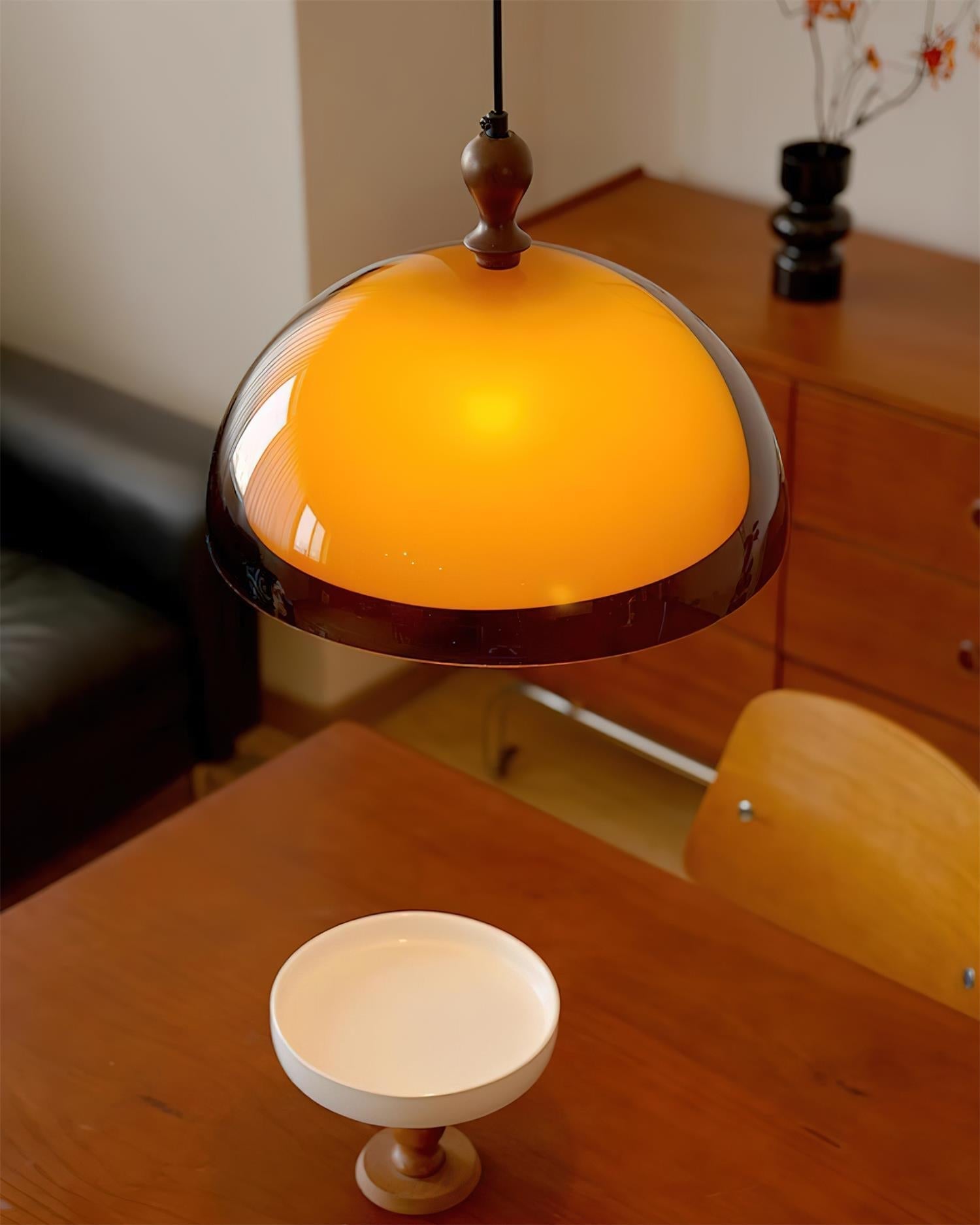 Solven Amber Glass Dome Pendant Light - Lamp Copper