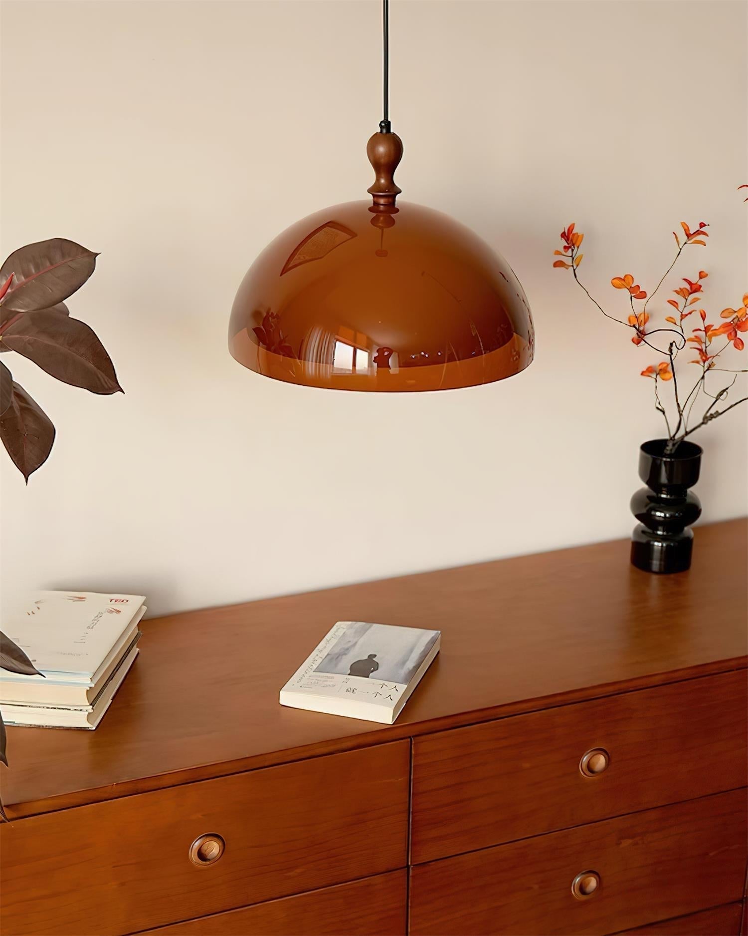 Solven Amber Glass Dome Pendant Light - Lamp Copper