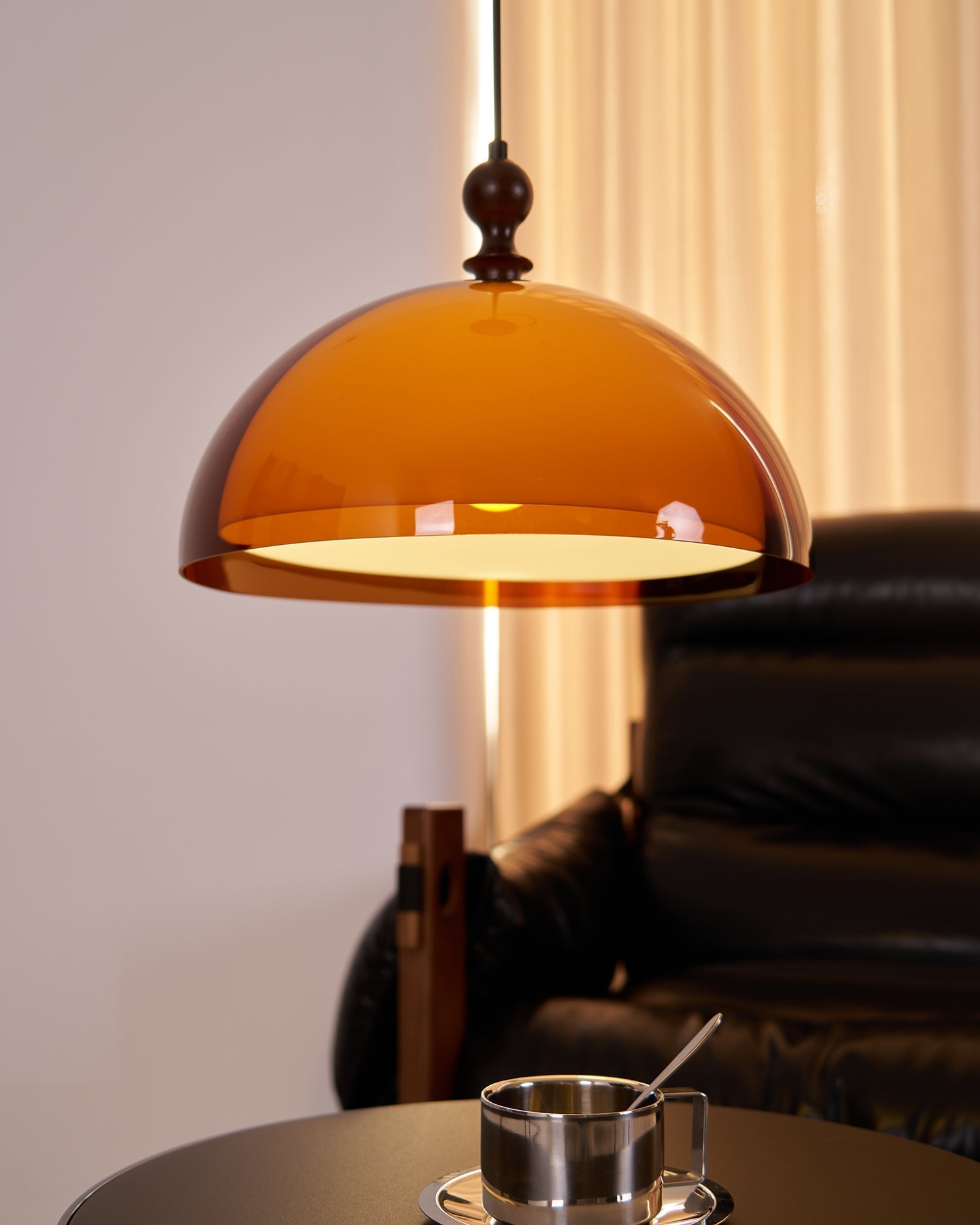 Solven Amber Glass Dome Pendant Light - Lamp Copper