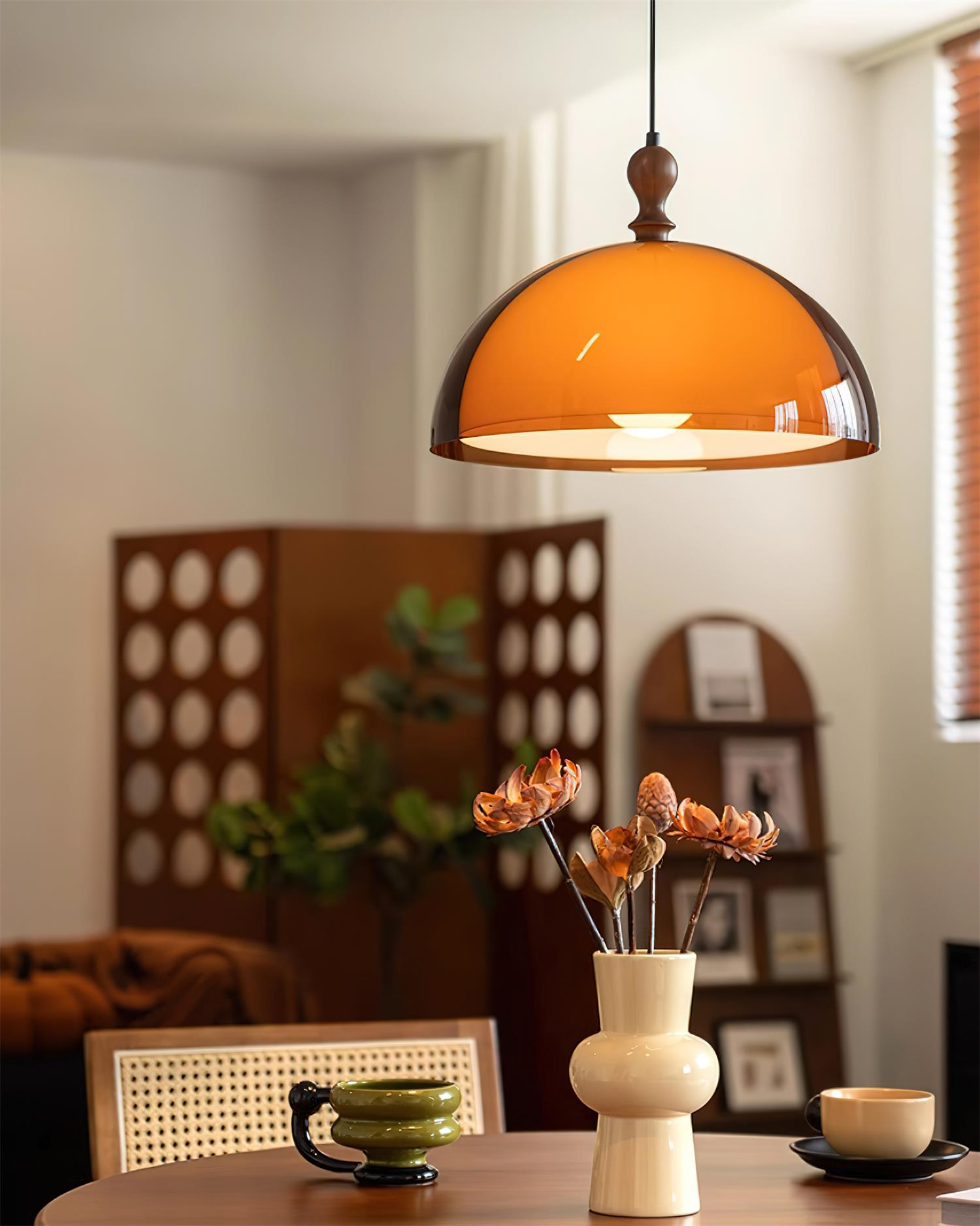 Solven Amber Glass Dome Pendant Light - Lamp Copper