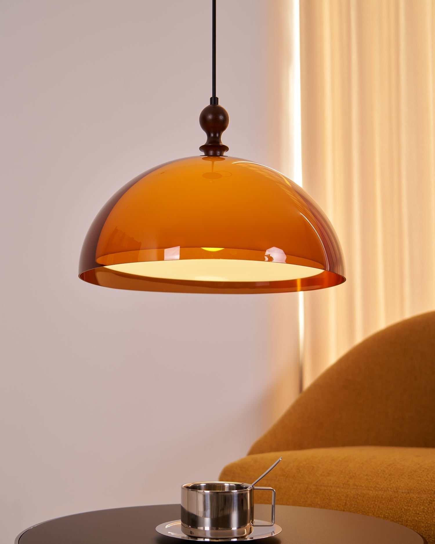 Solven Amber Glass Dome Pendant Light - Lamp Copper