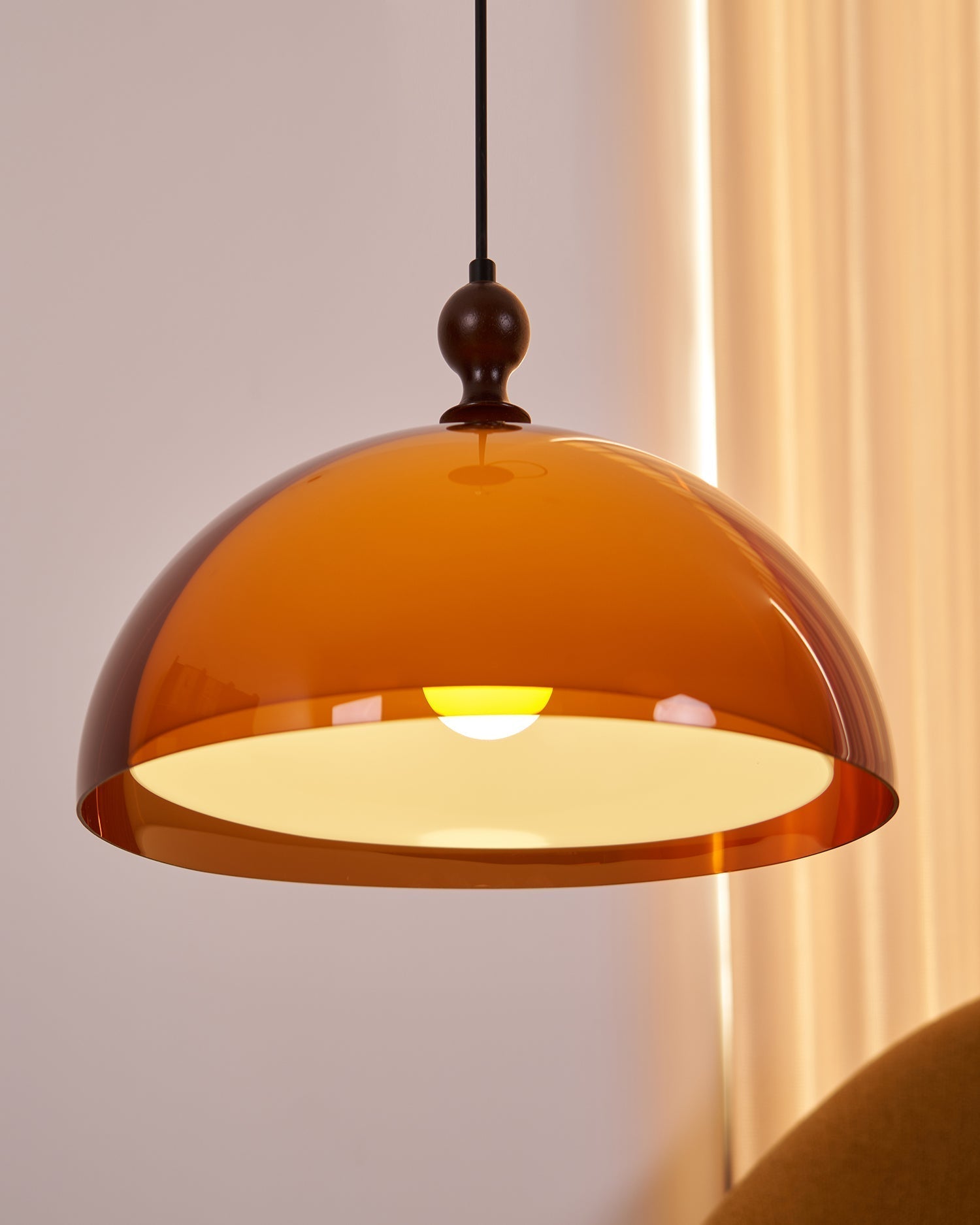 Solven Amber Glass Dome Pendant Light - Lamp Copper