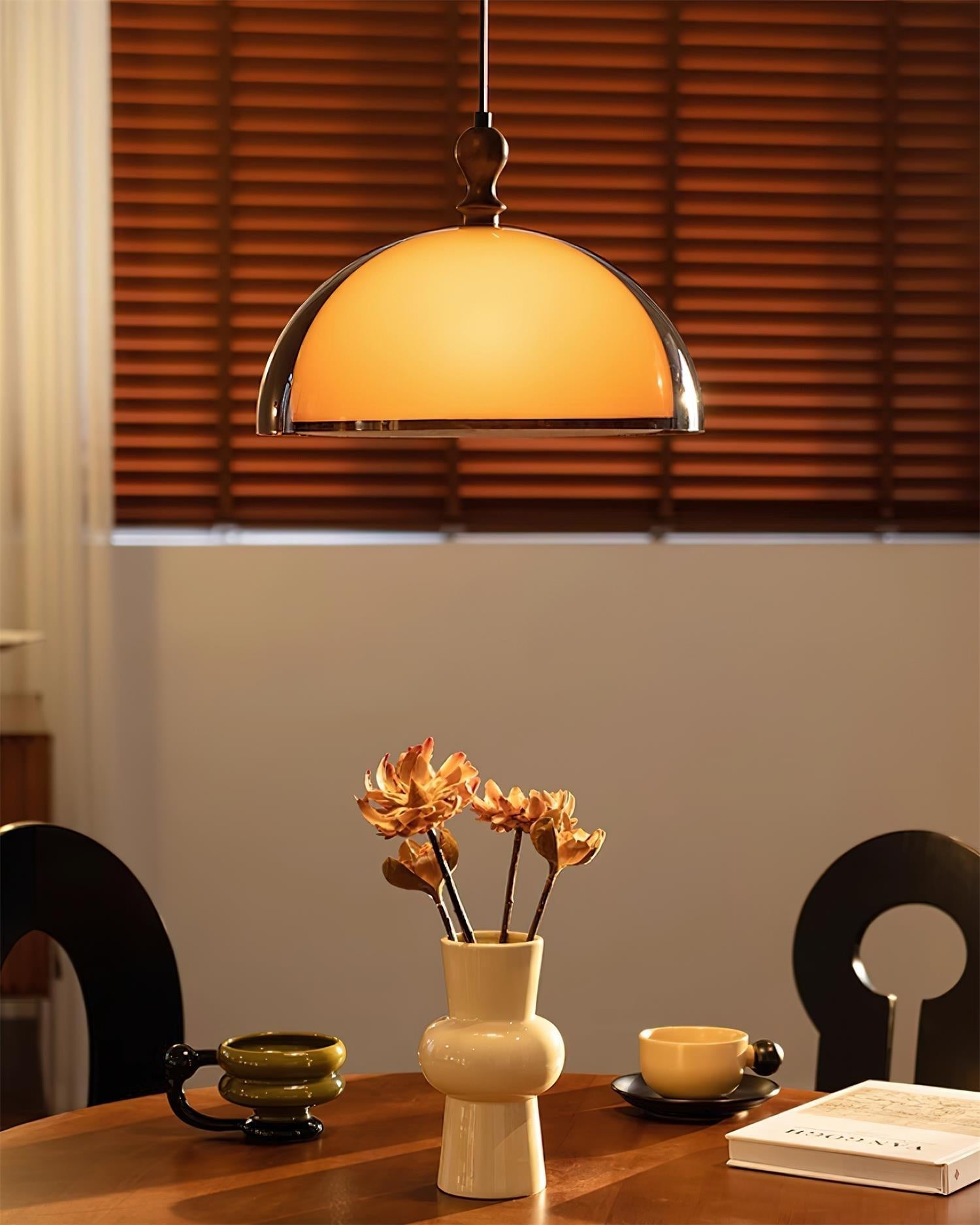 Solven Amber Glass Dome Pendant Light - Lamp Copper