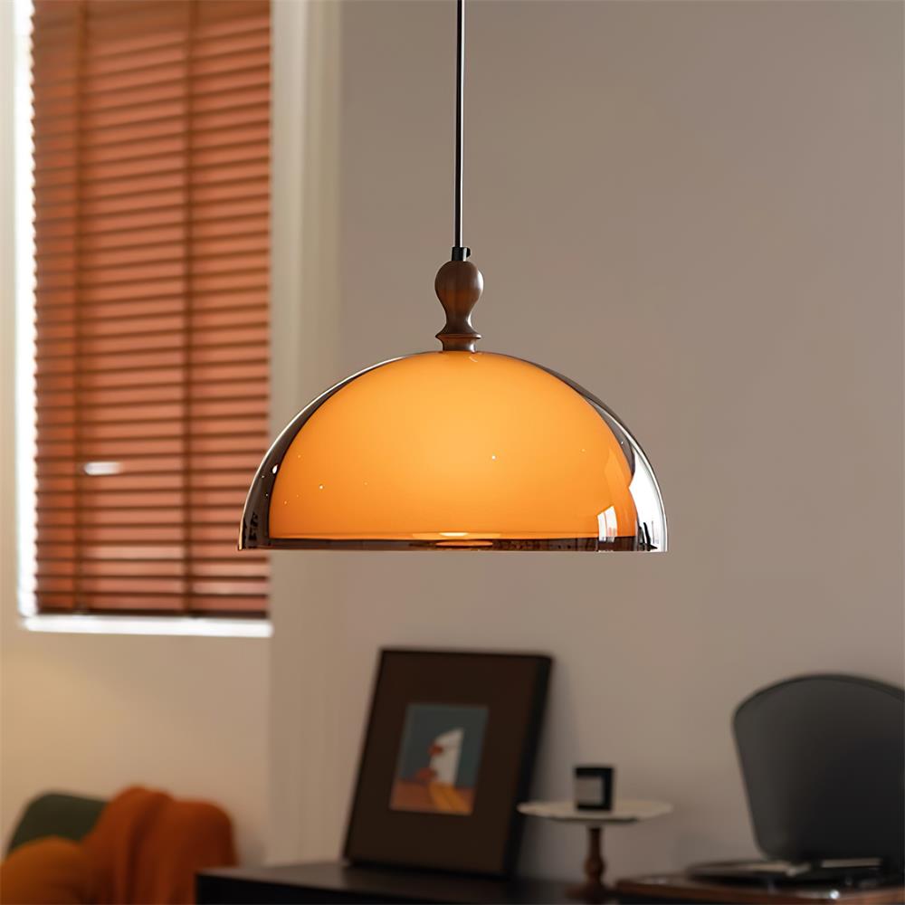 Solven Amber Glass Dome Pendant Light - Lamp Copper