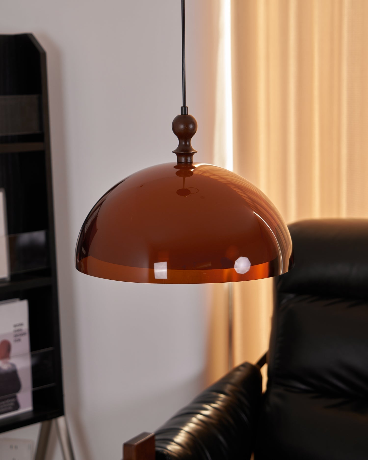 Solven Amber Glass Dome Pendant Light - Lamp Copper