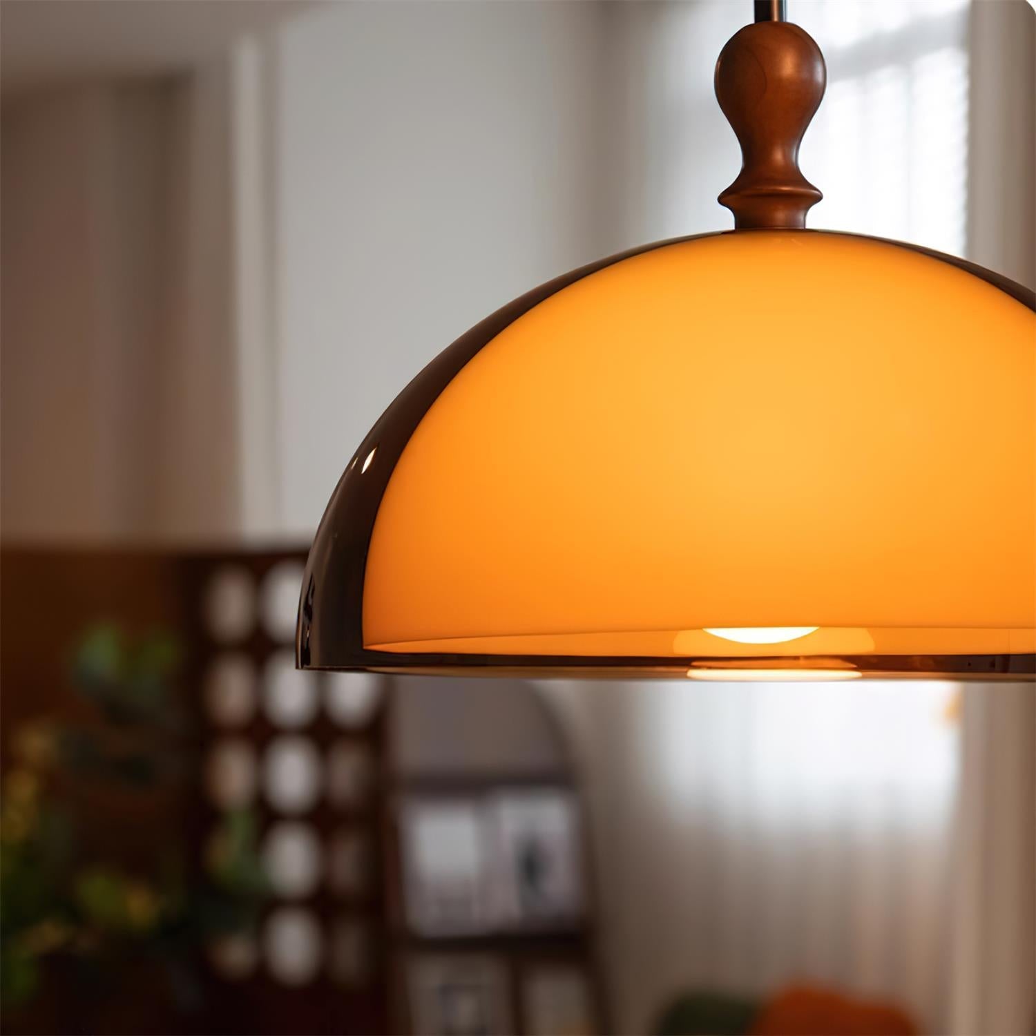Solven Amber Glass Dome Pendant Light - Lamp Copper