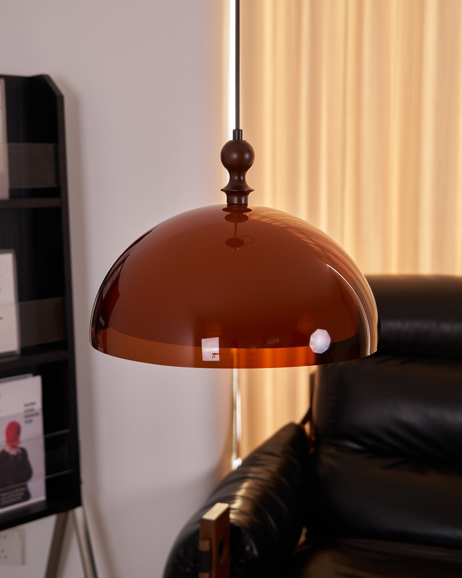 Solven Amber Glass Dome Pendant Light - Lamp Copper
