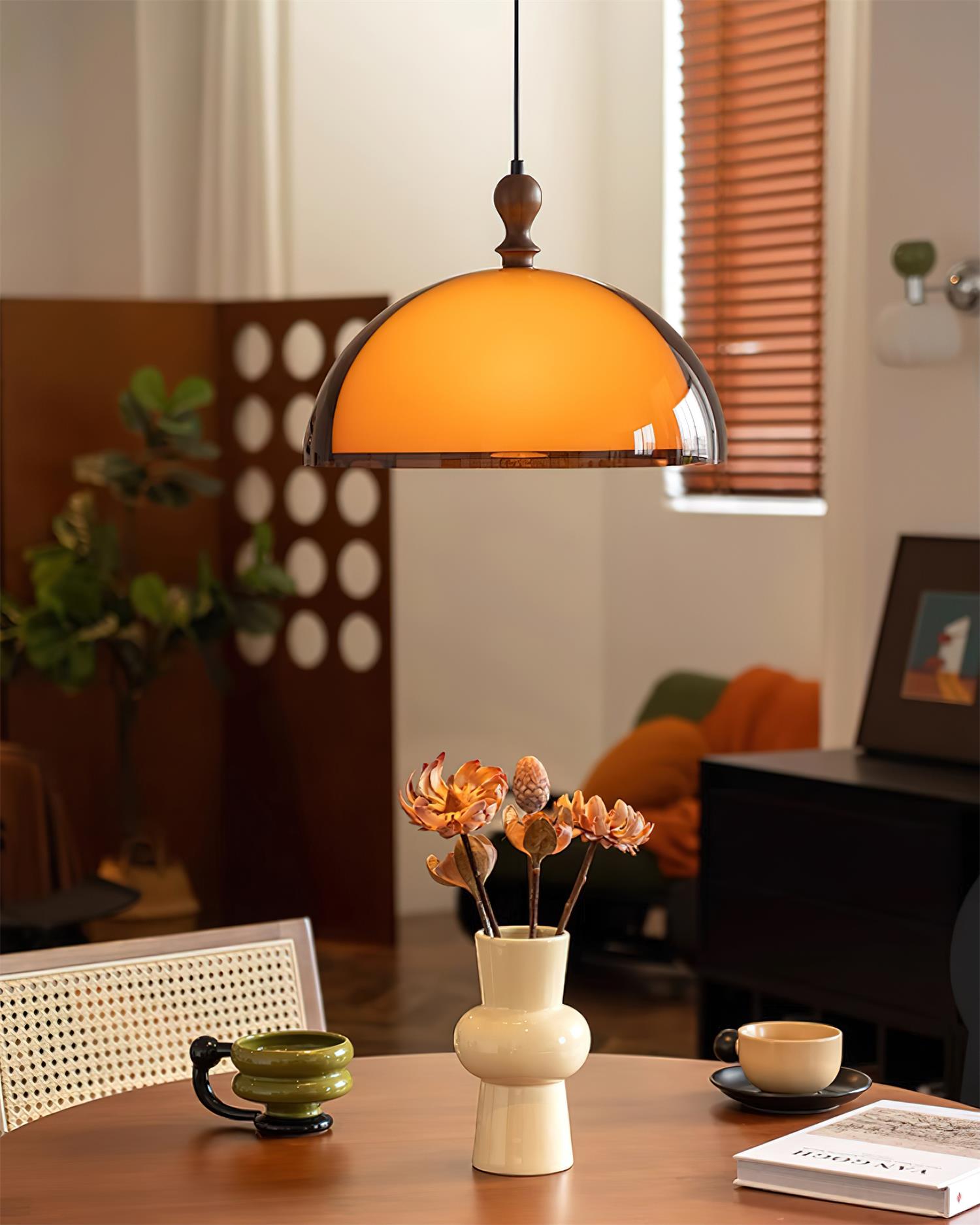 Solven Amber Glass Dome Pendant Light - Lamp Copper