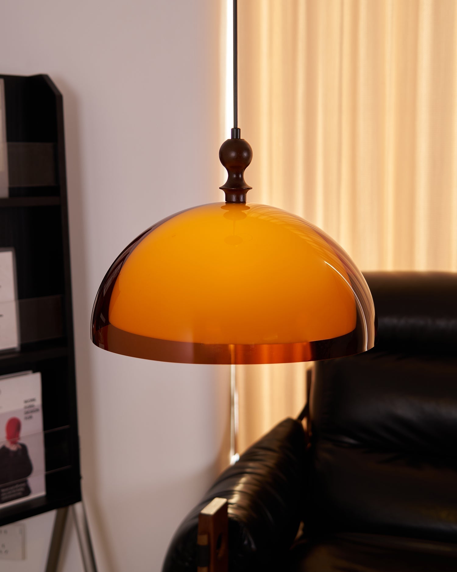 Solven Amber Glass Dome Pendant Light - Lamp Copper
