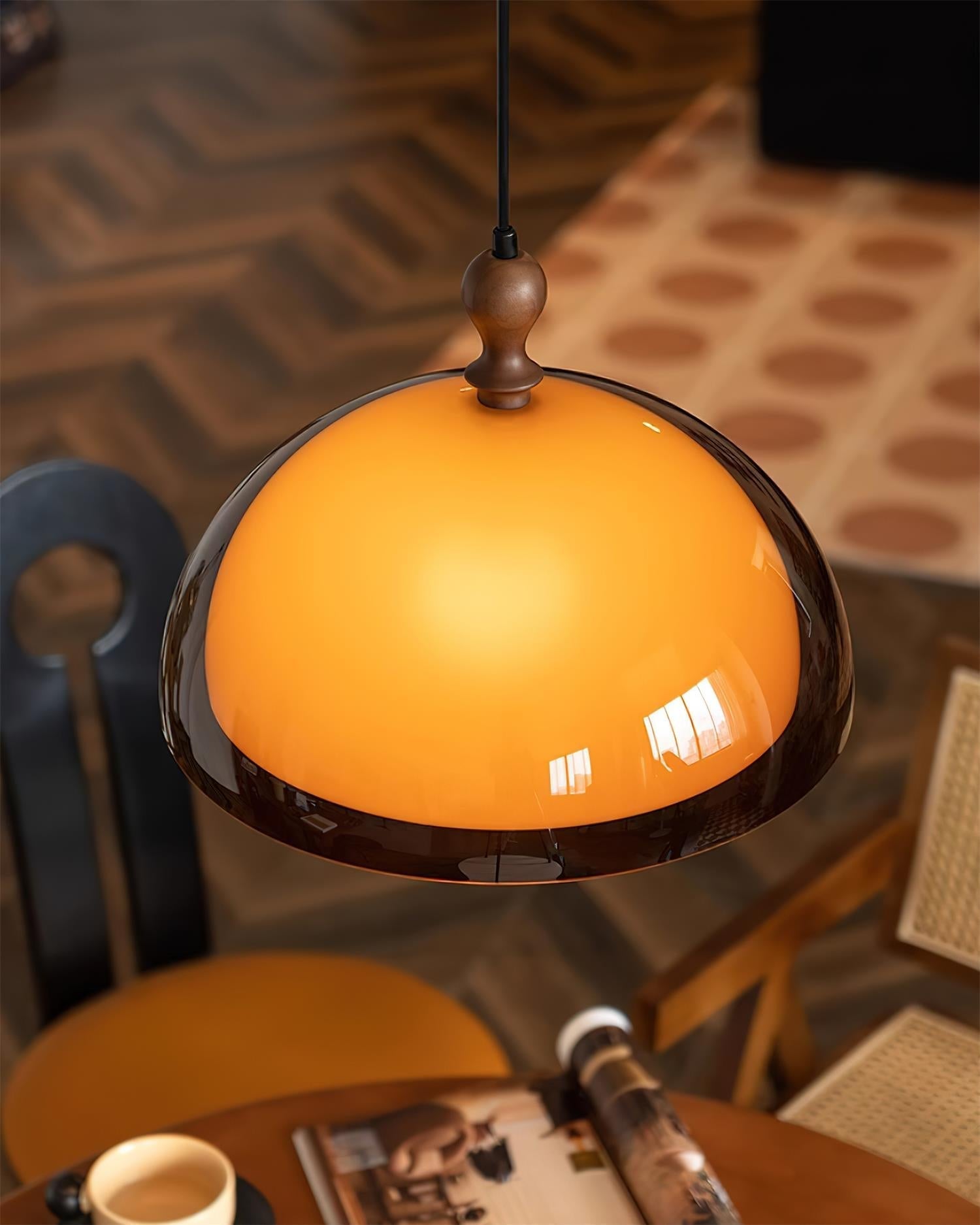 Solven Amber Glass Dome Pendant Light - Lamp Copper