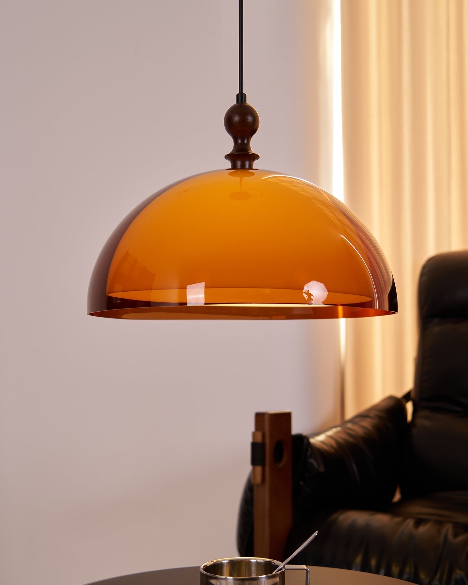 Solven Amber Glass Dome Pendant Light - Lamp Copper