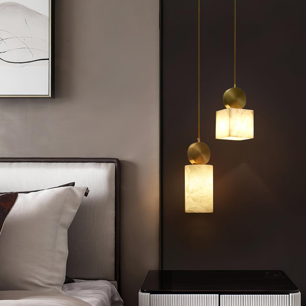 Lyrindis Cylinder Alabaster Pendant Light - Lamp Copper