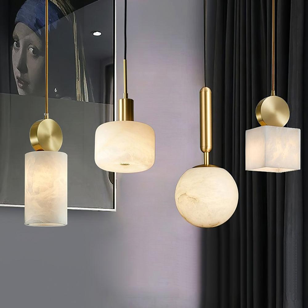 Lyrindis Cylinder Alabaster Pendant Light - Lamp Copper