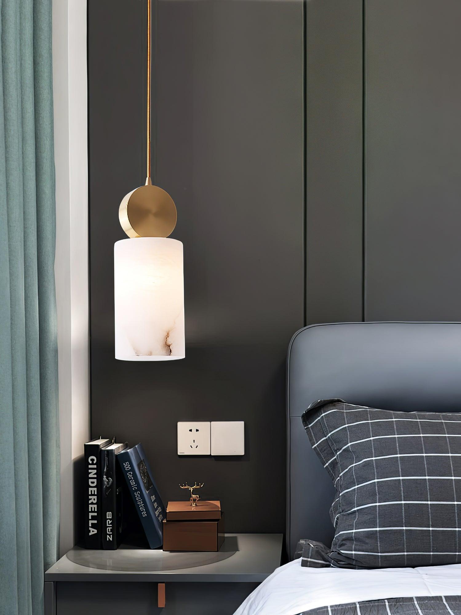 Lyrindis Cylinder Alabaster Pendant Light - Lamp Copper
