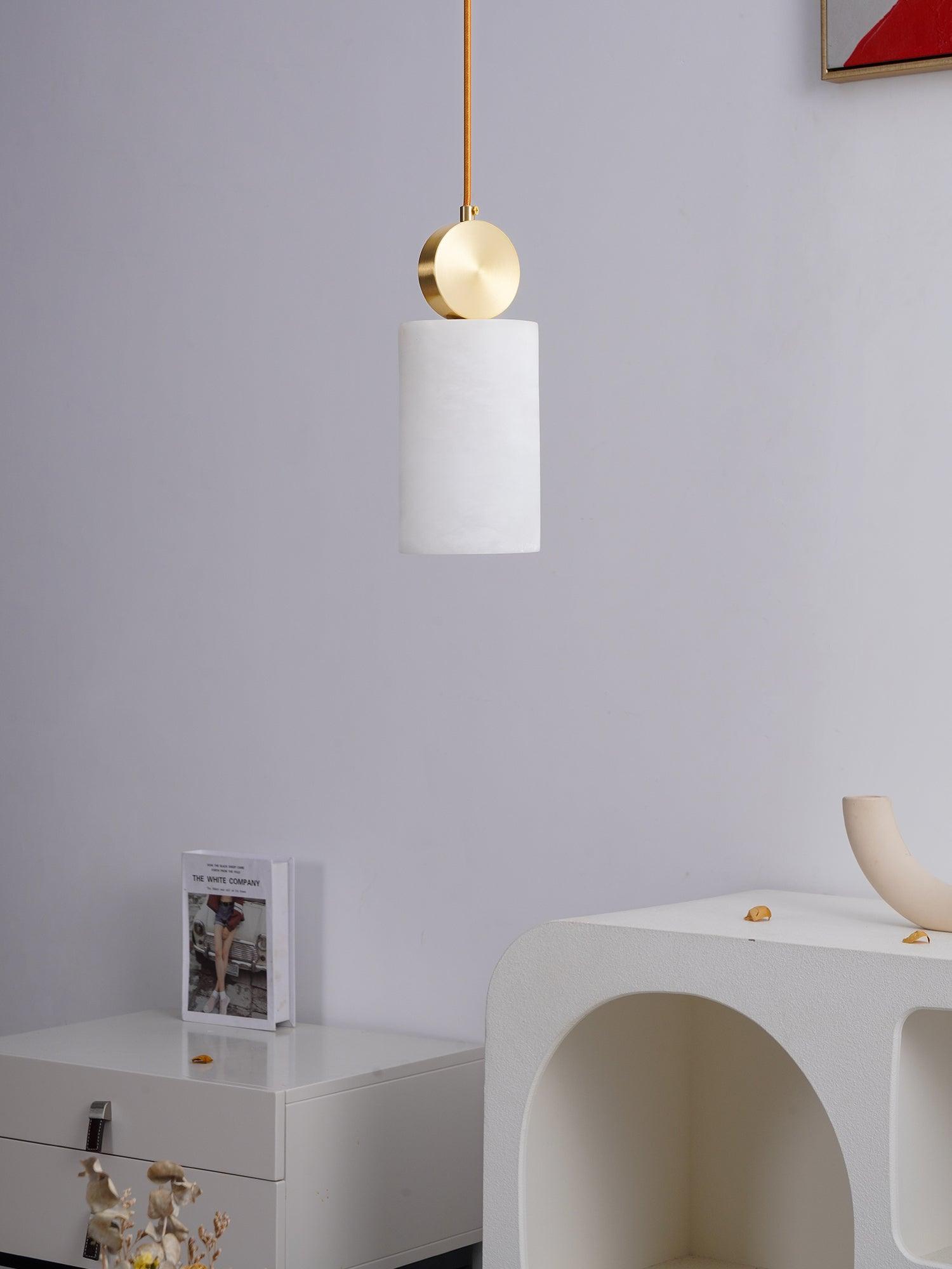 Lyrindis Cylinder Alabaster Pendant Light - Lamp Copper