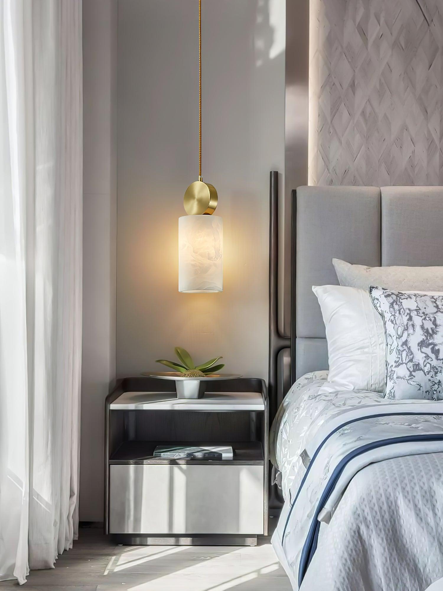 Lyrindis Cylinder Alabaster Pendant Light - Lamp Copper