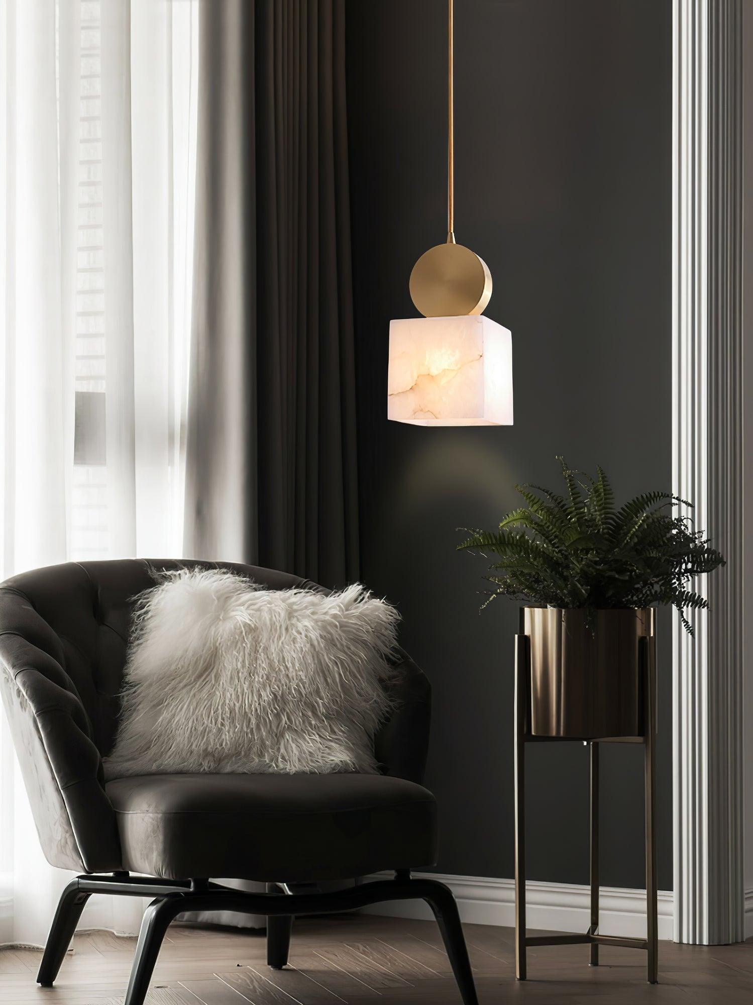 Lyrindis Cylinder Alabaster Pendant Light - Lamp Copper