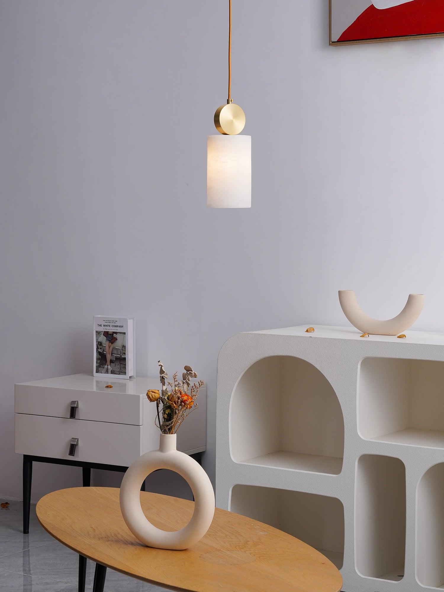 Lyrindis Cylinder Alabaster Pendant Light - Lamp Copper