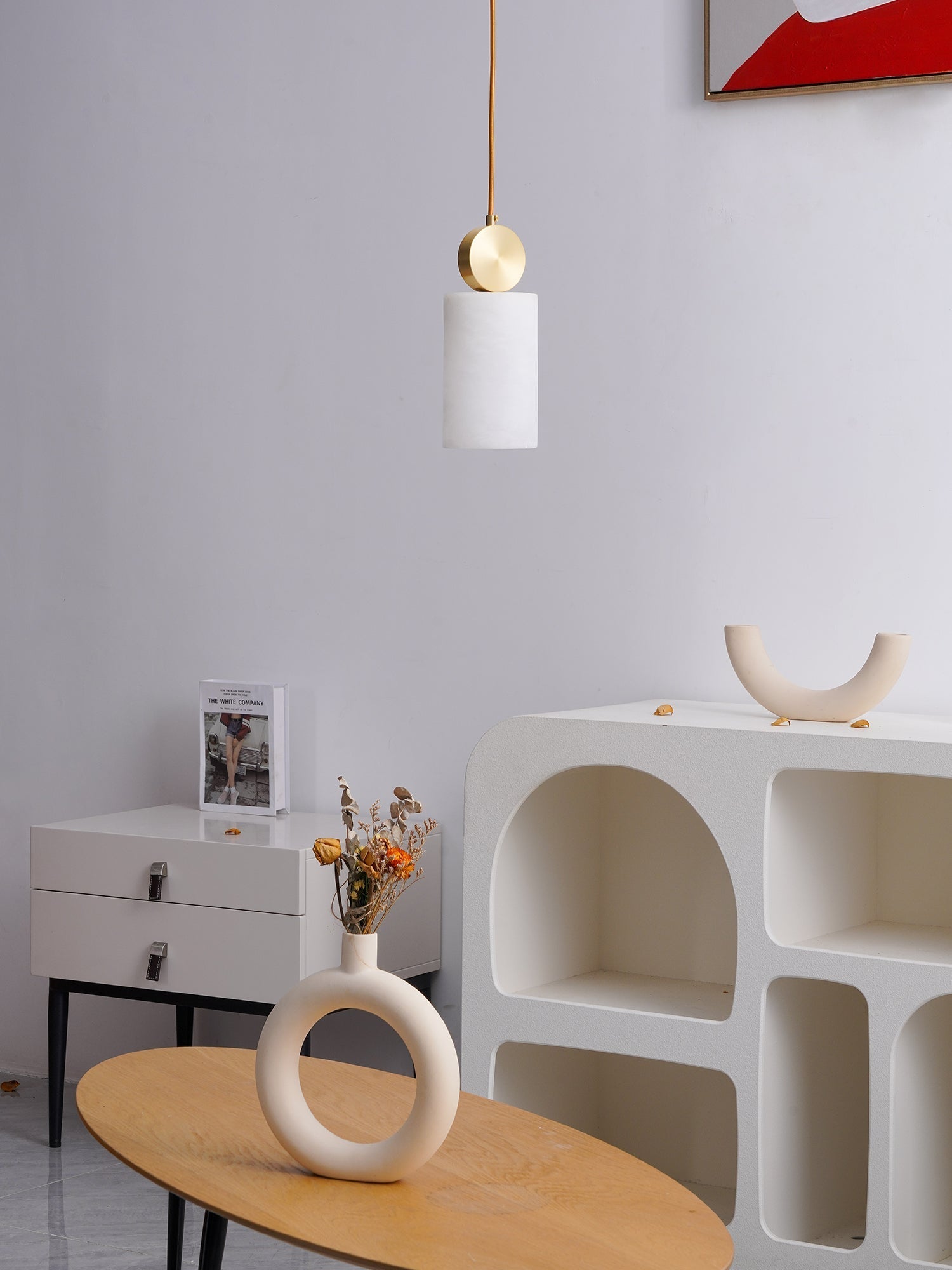 Etruscan Pendant Light Alabaster & Brass - Lamp Copper