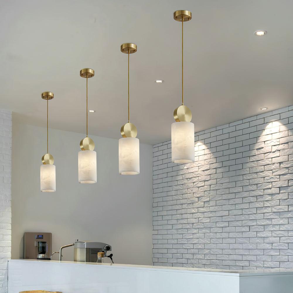 Lyrindis Cylinder Alabaster Pendant Light - Lamp Copper