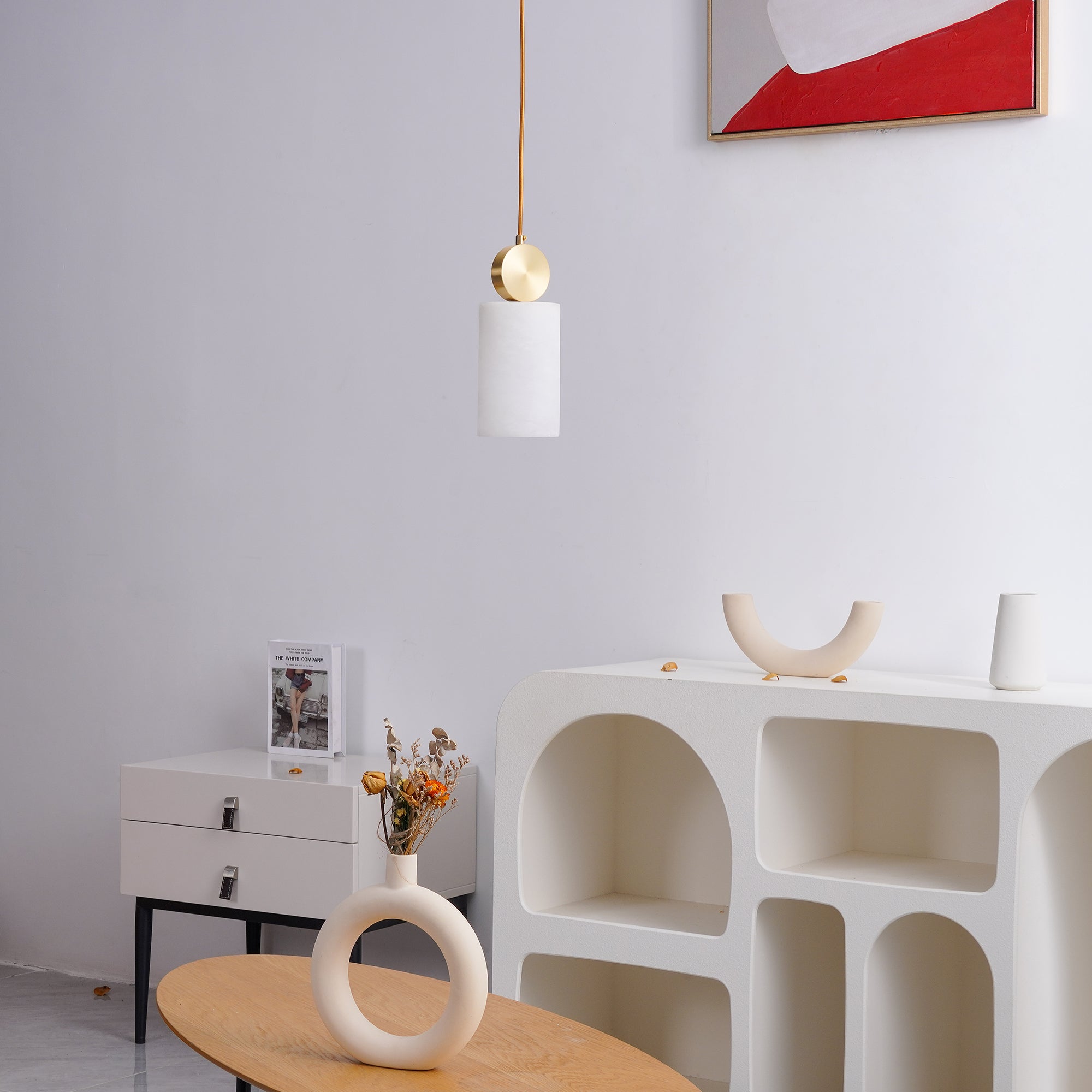 Etruscan Pendant Light Alabaster & Brass - Lamp Copper
