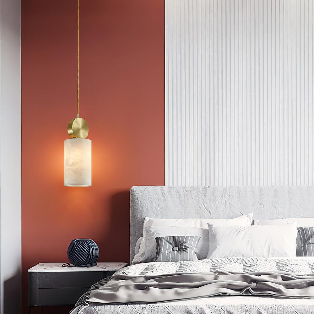 Lyrindis Cylinder Alabaster Pendant Light - Lamp Copper