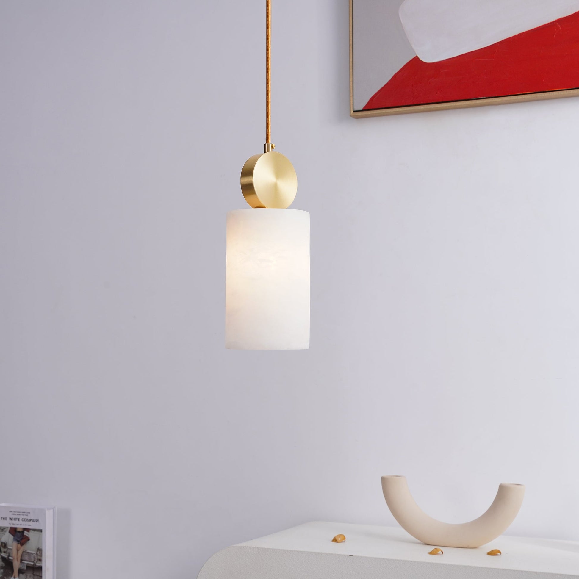 Etruscan Pendant Light Alabaster & Brass - Lamp Copper