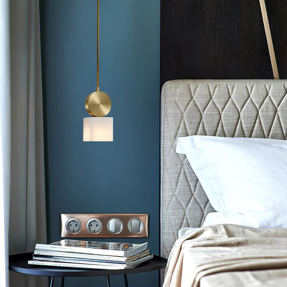 Lyrindis Cylinder Alabaster Pendant Light - Lamp Copper