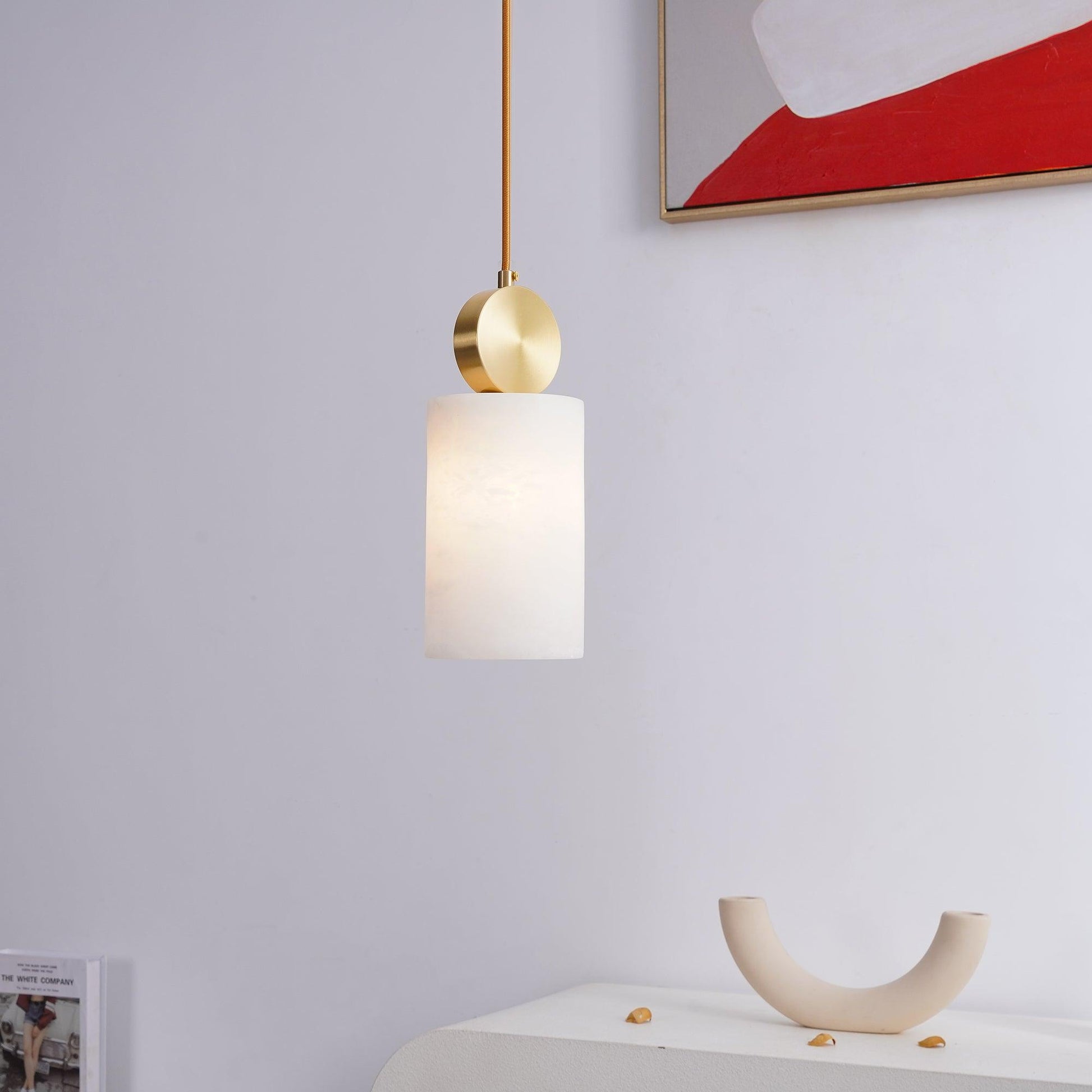 Lyrindis Cylinder Alabaster Pendant Light - Lamp Copper