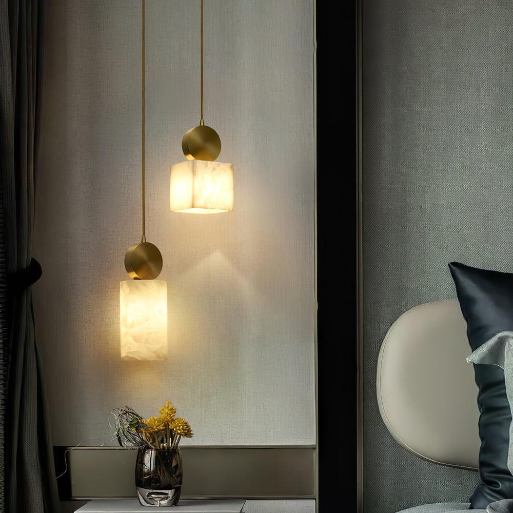 Lyrindis Cylinder Alabaster Pendant Light - Lamp Copper