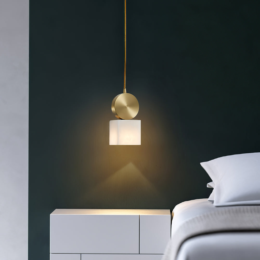 Etruscan Pendant Light Alabaster & Brass - Lamp Copper