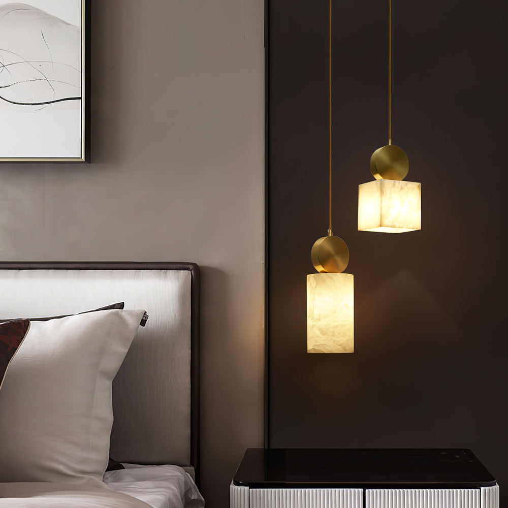 Etruscan Pendant Light Alabaster & Brass - Lamp Copper