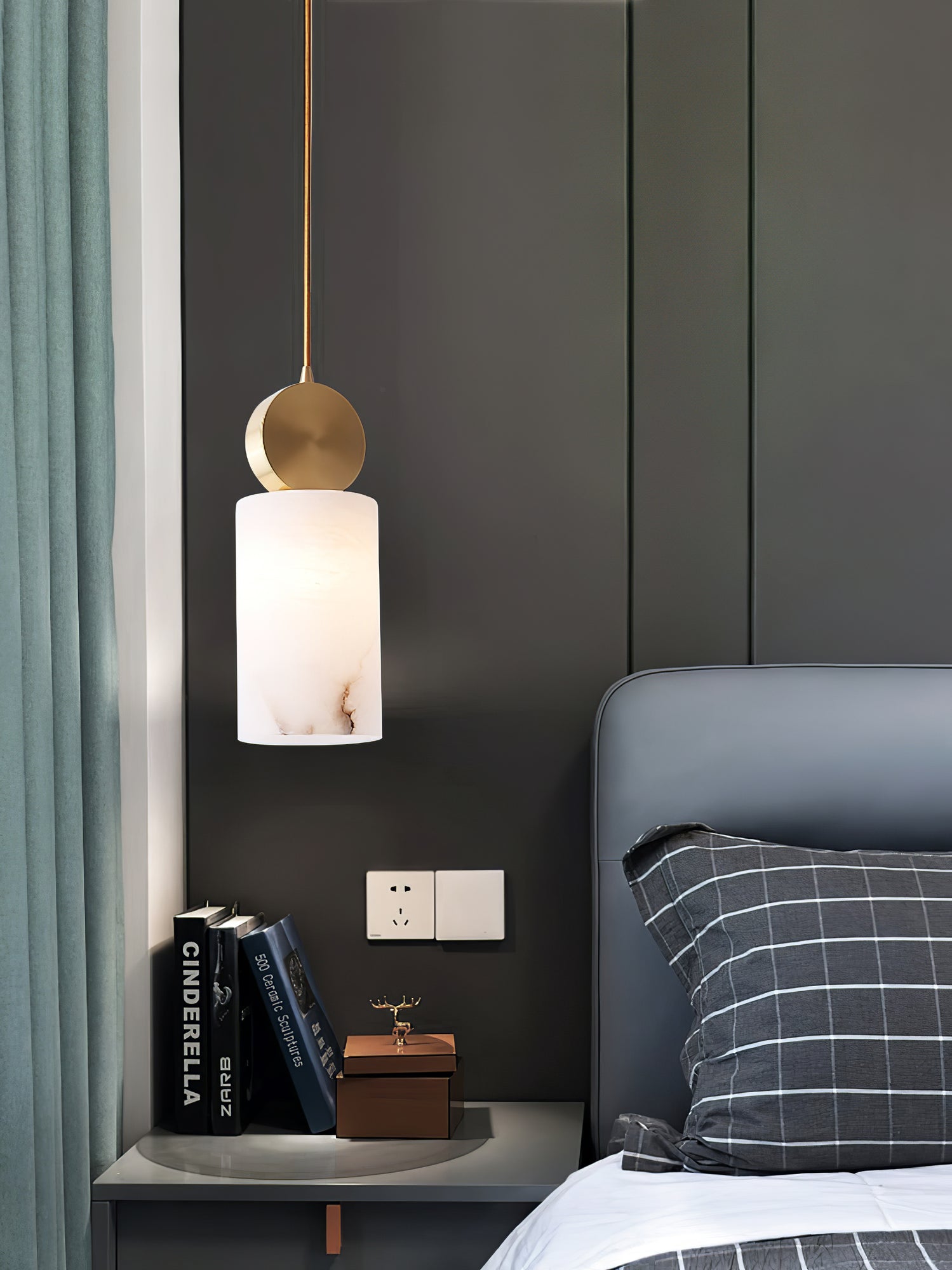 Etruscan Pendant Light Alabaster & Brass - Lamp Copper
