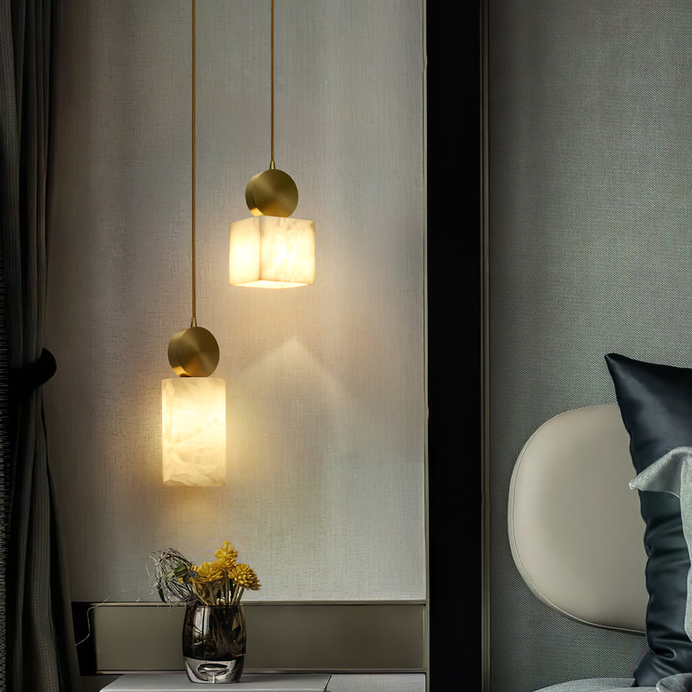 Etruscan Pendant Light Alabaster & Brass - Lamp Copper