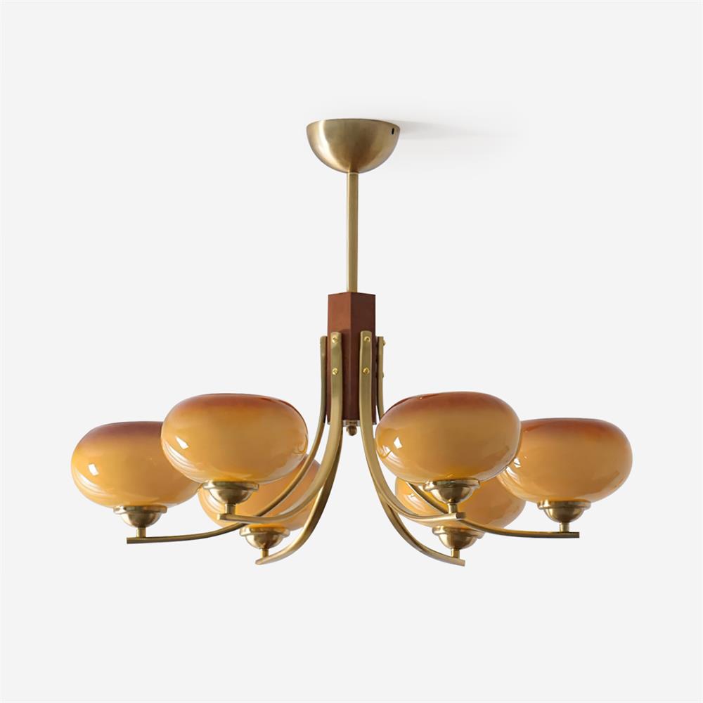 Auralyn 6-Light Amber Glass Globe Chandelier - Lamp Copper
