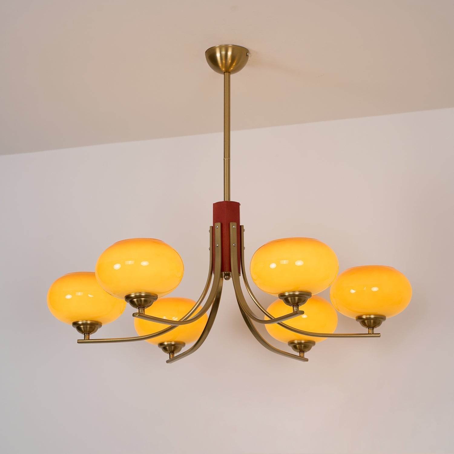 Auralyn 6-Light Amber Glass Globe Chandelier - Lamp Copper