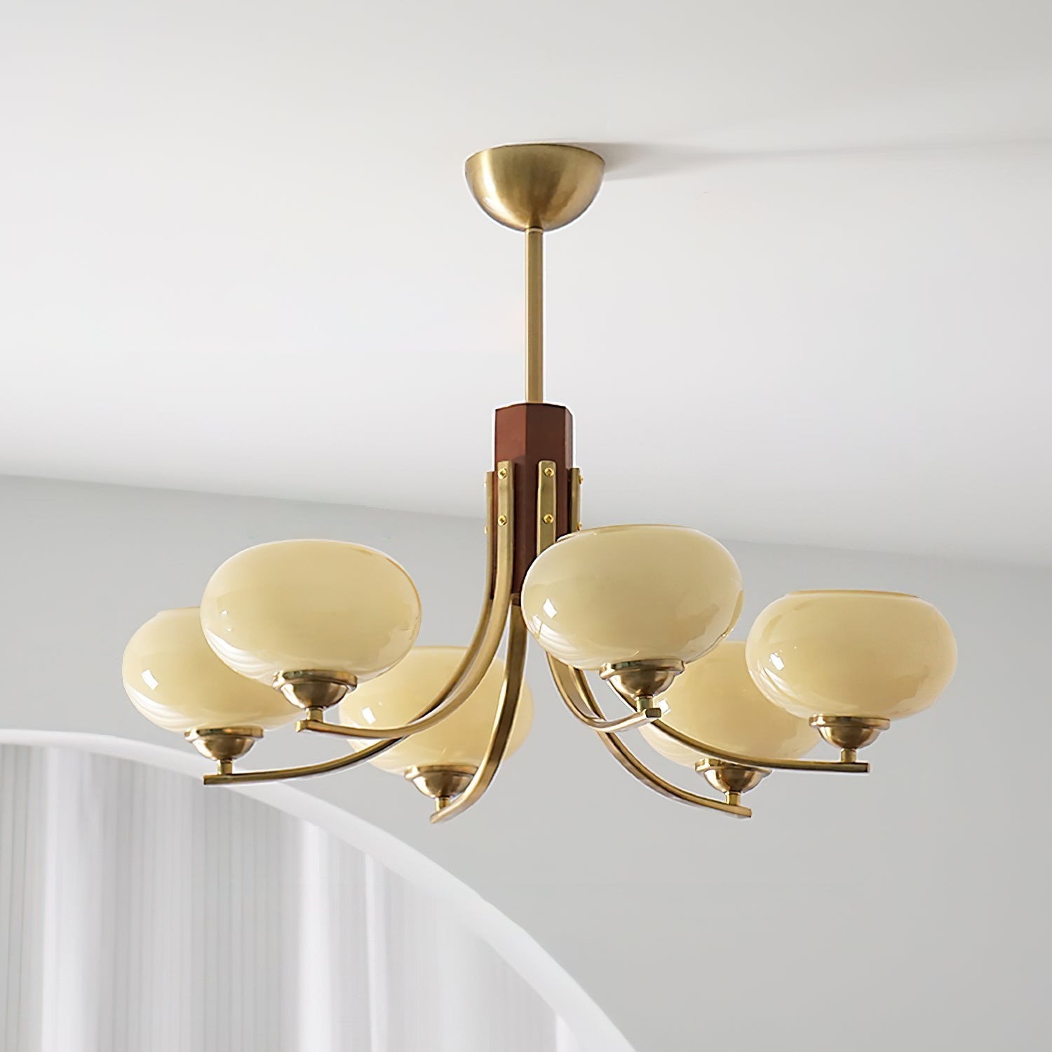 Auralyn 6-Light Amber Glass Globe Chandelier - Lamp Copper
