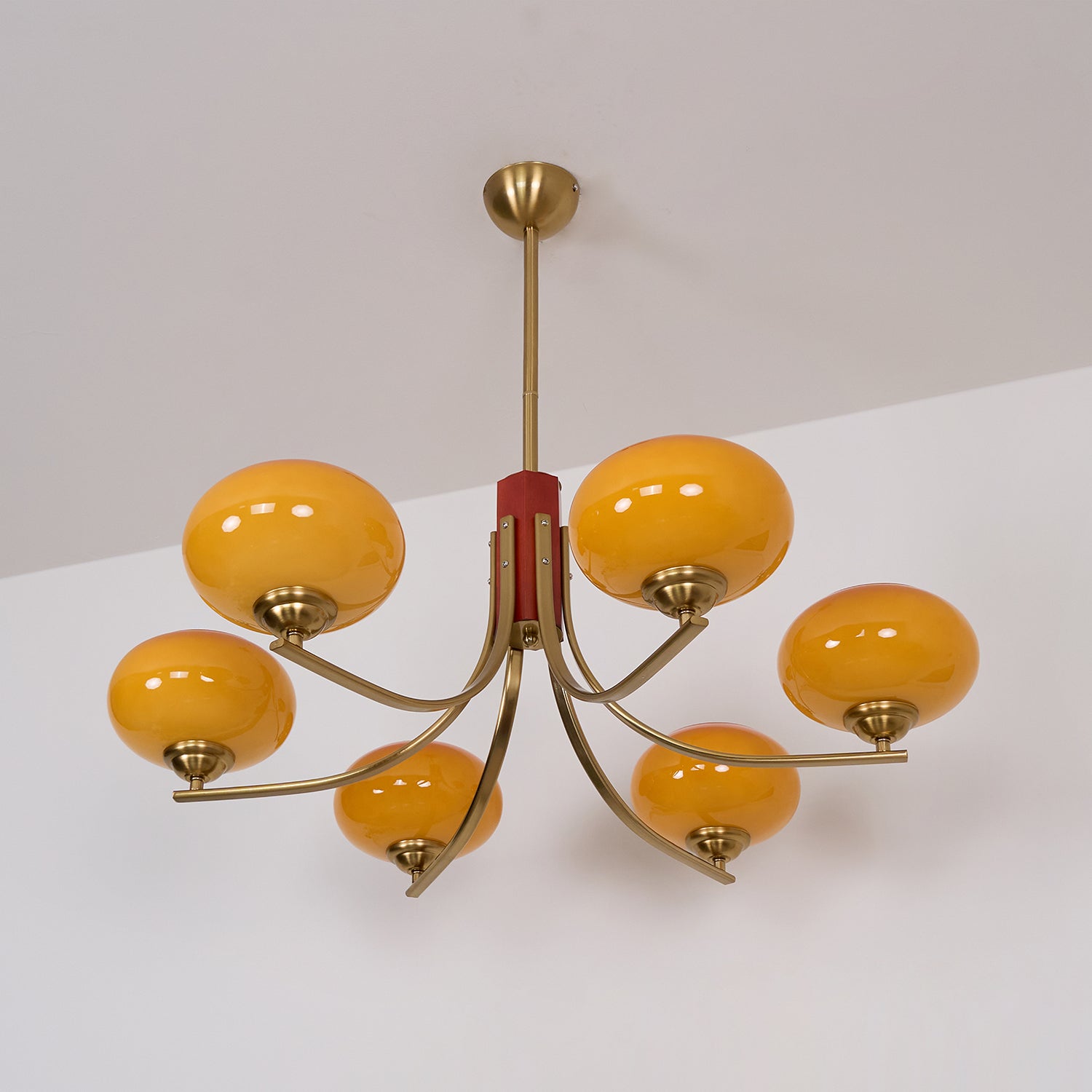 Auralyn 6-Light Amber Glass Globe Chandelier - Lamp Copper