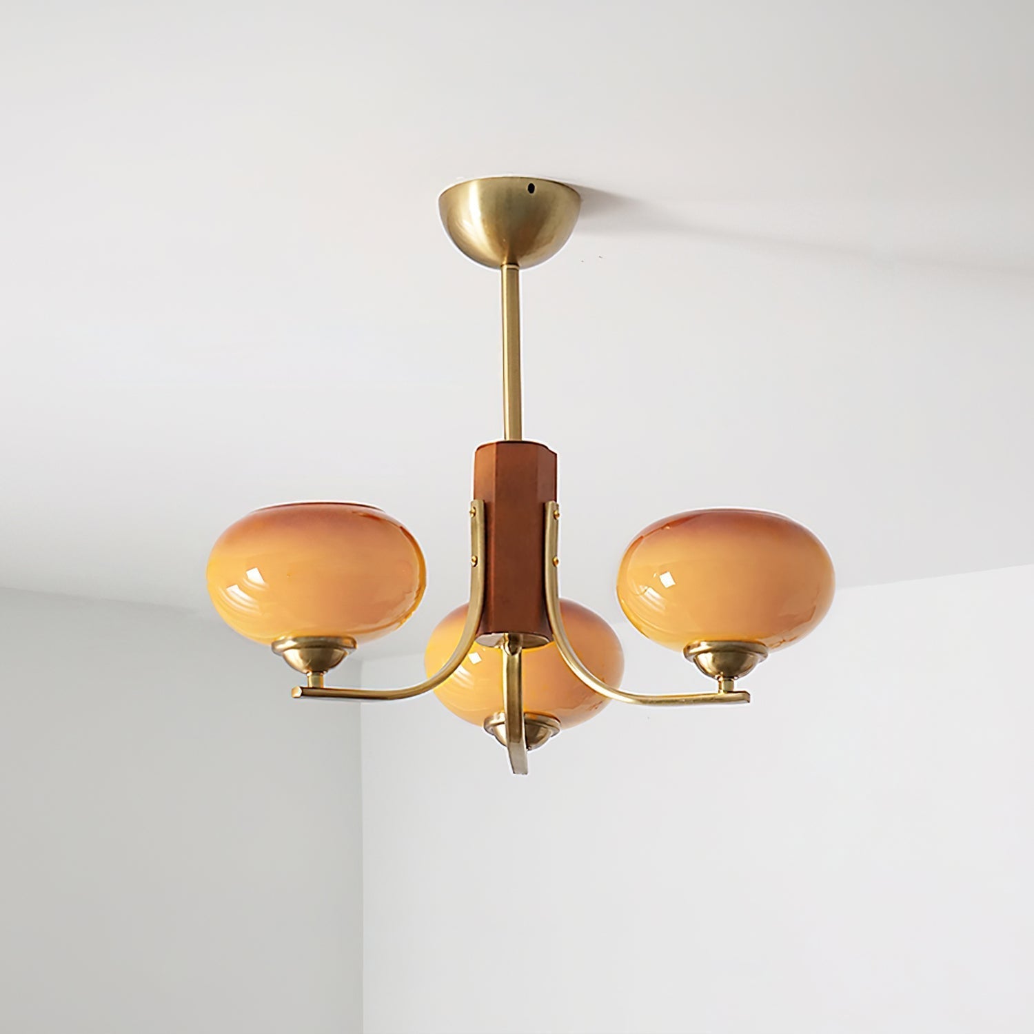 Auralyn 6-Light Amber Glass Globe Chandelier - Lamp Copper