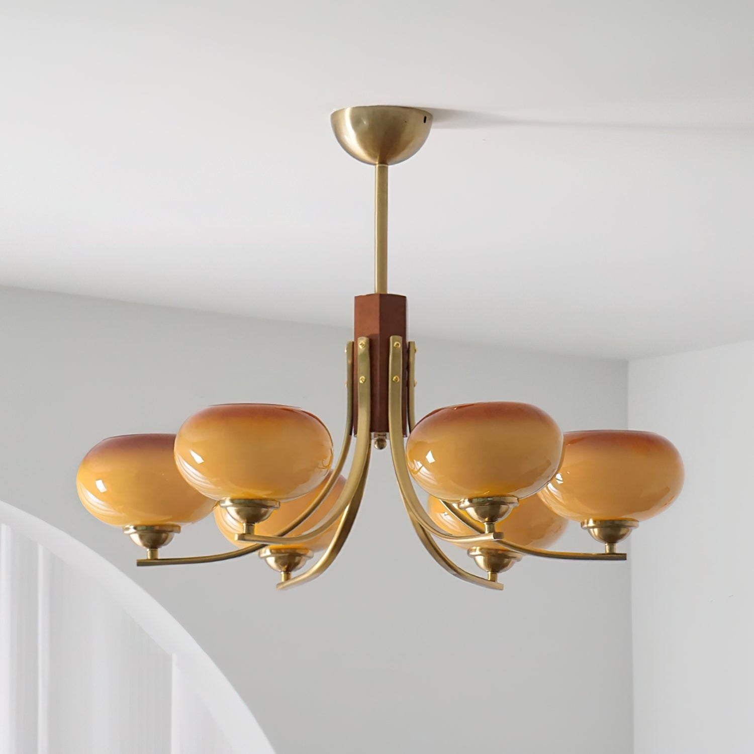 Auralyn 6-Light Amber Glass Globe Chandelier - Lamp Copper