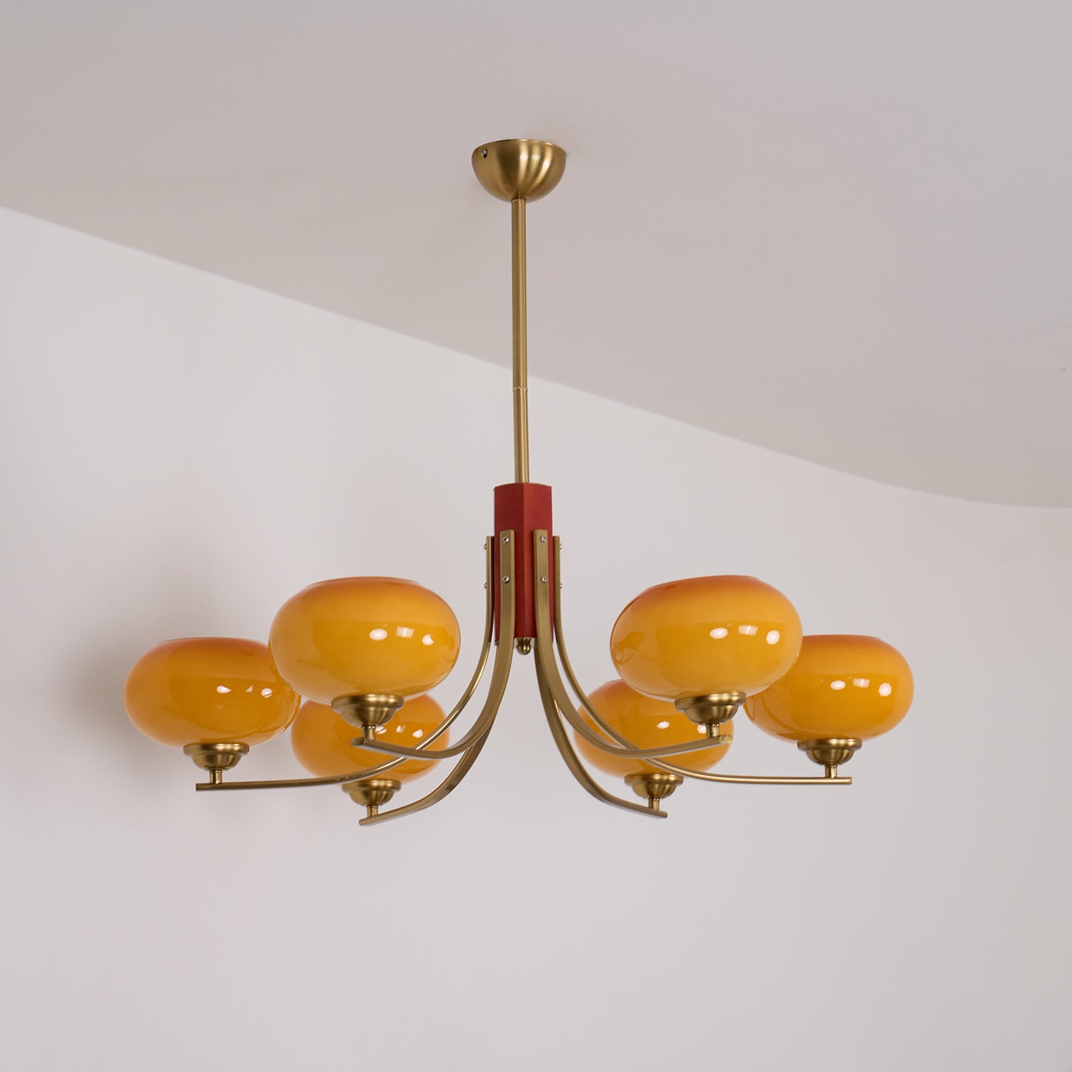 Auralyn 6-Light Amber Glass Globe Chandelier - Lamp Copper