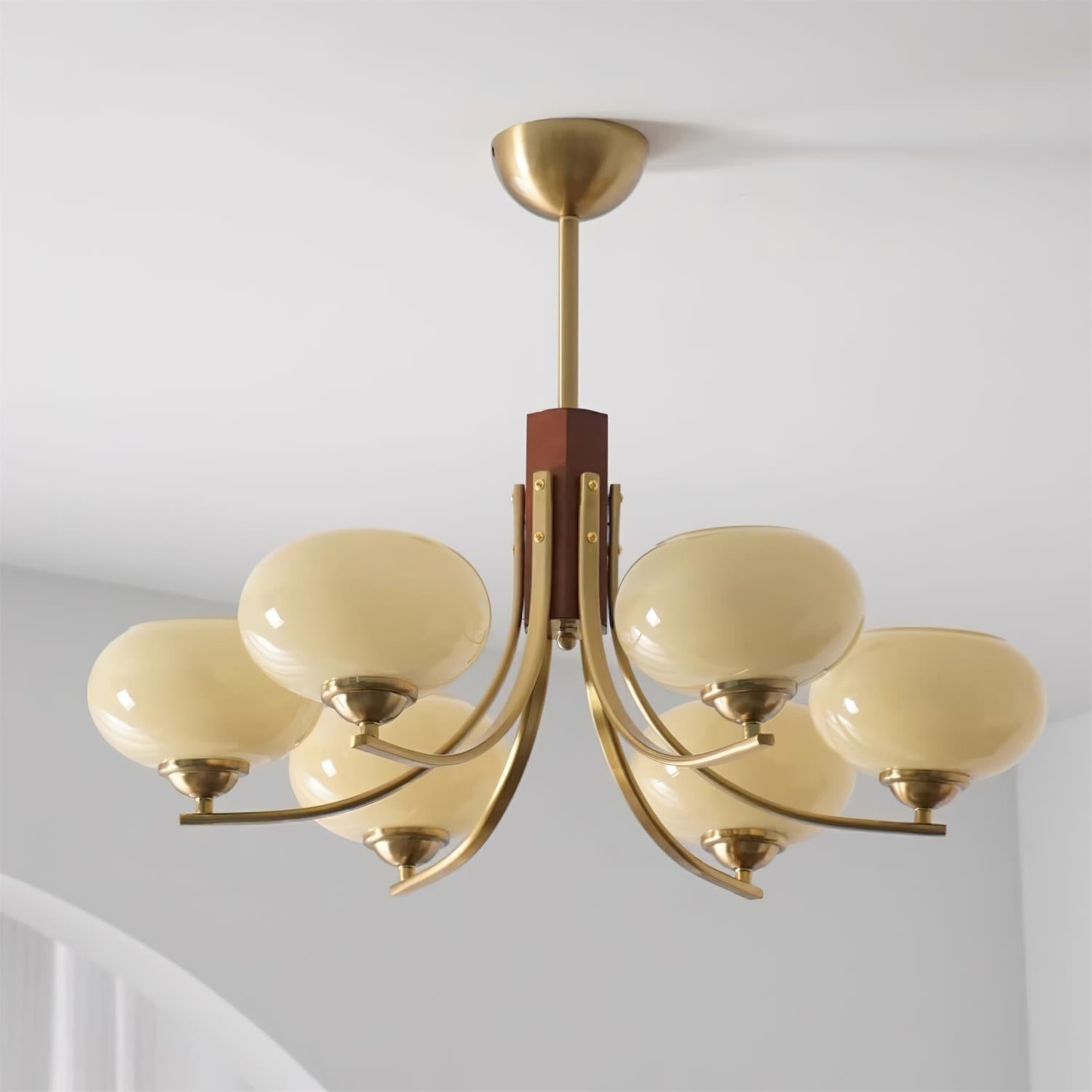Auralyn 6-Light Amber Glass Globe Chandelier - Lamp Copper