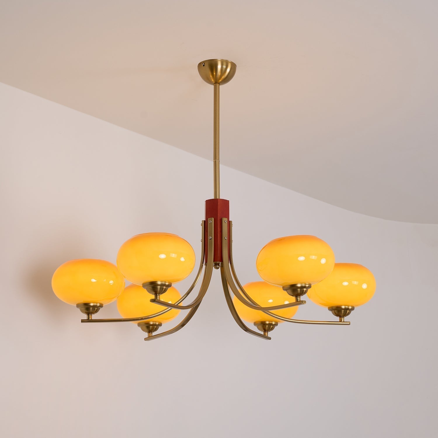Auralyn 6-Light Amber Glass Globe Chandelier - Lamp Copper
