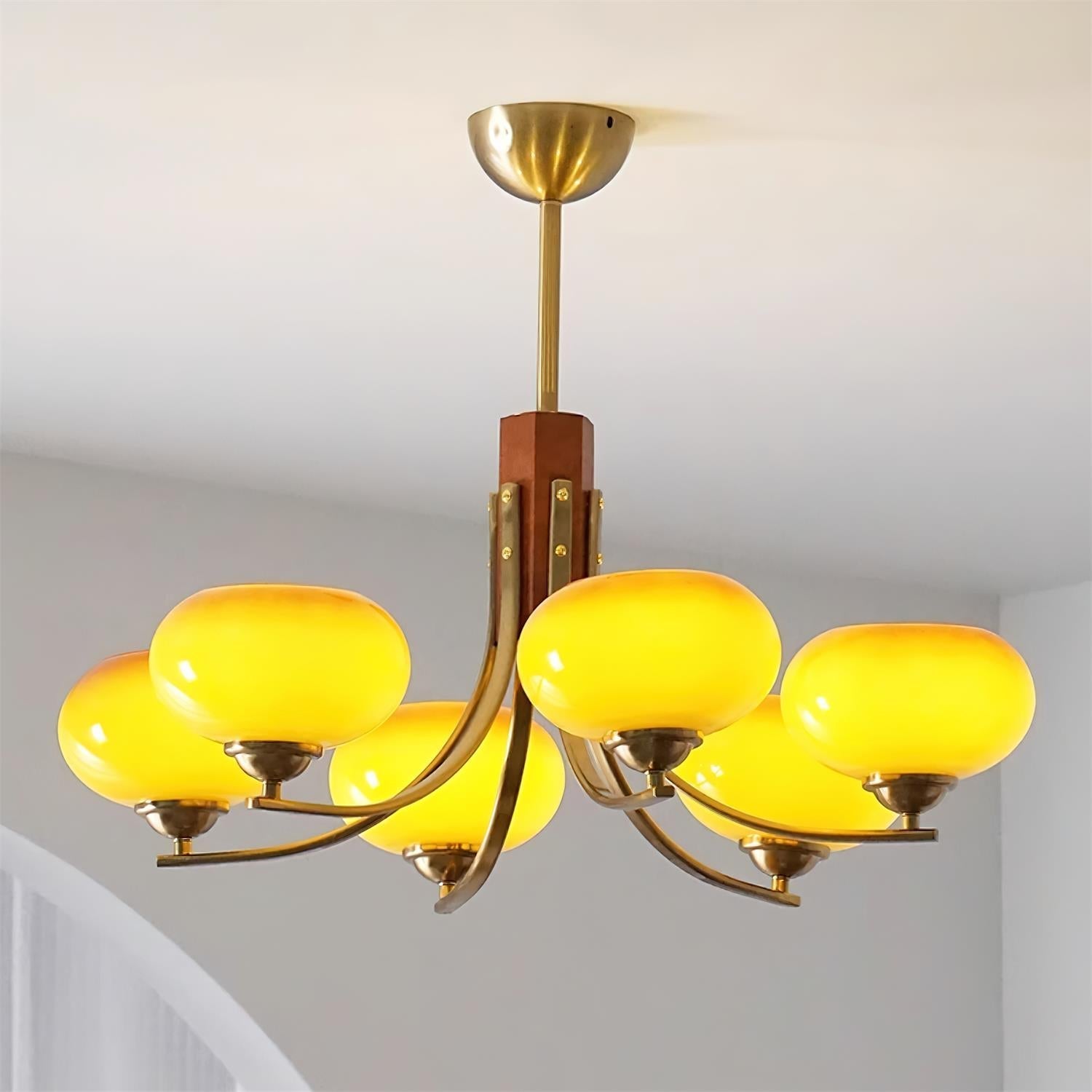 Auralyn 6-Light Amber Glass Globe Chandelier - Lamp Copper