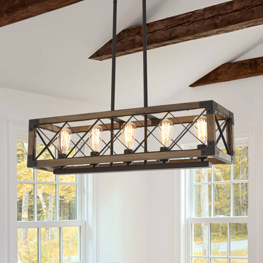 Aurora Modern Wood Chandelier - Lamp Copper