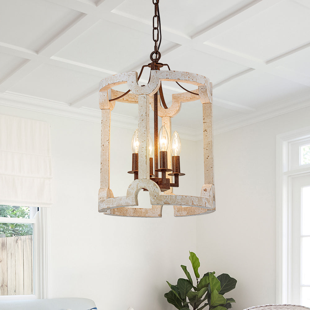 Noreli Farmhouse Wood Cylinder Pendant Light - Lamp Copper