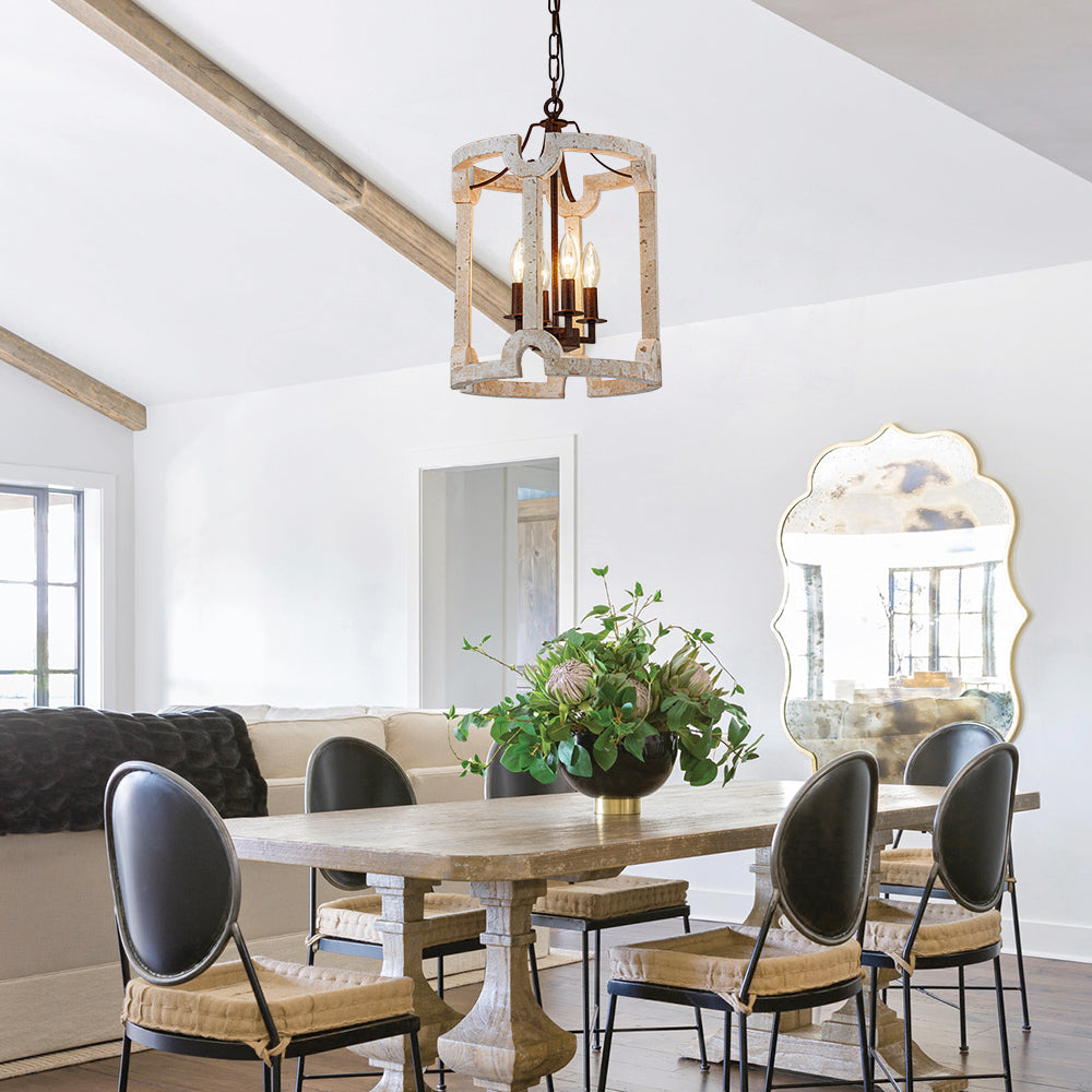 Noreli Farmhouse Wood Cylinder Pendant Light - Lamp Copper