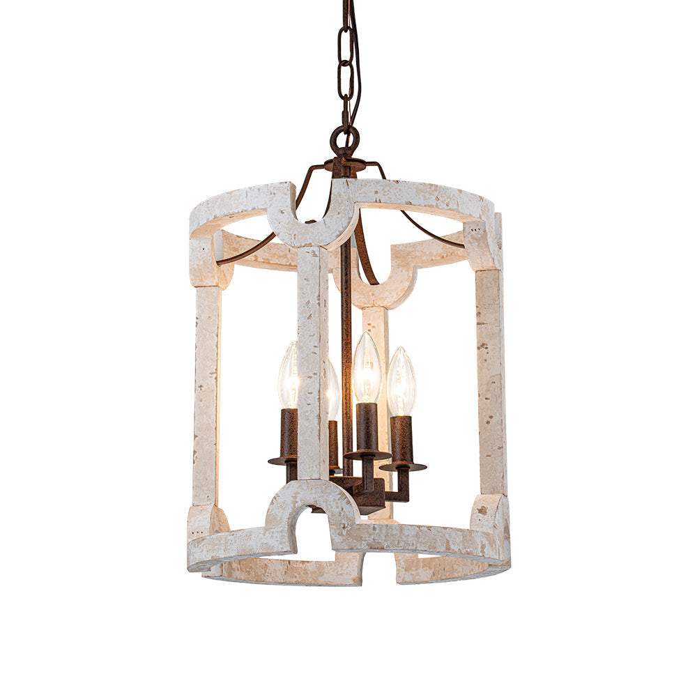 Noreli Farmhouse Wood Cylinder Pendant Light - Lamp Copper